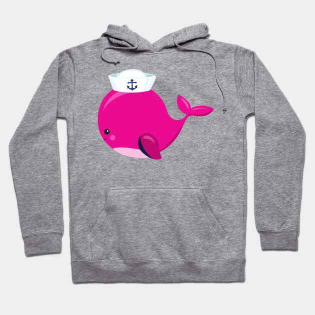 Sailor Whale, Little Whale, Cute Whale, Pink Whale Hoodie by Jelena Dunčević